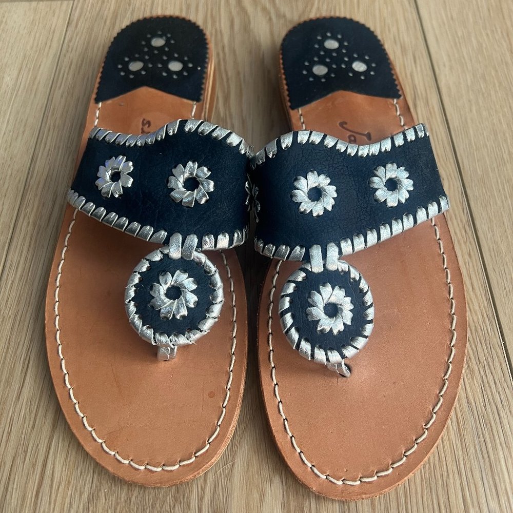 New Navy and Silver Jack Rogers Classic Jacks Flat Sandals